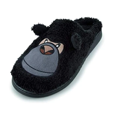 Image of Keanu Mens/Boys Fleece Novelty Gorilla Embroidered Faux Fur Mule Slippers Mini Me Matching (1 2 UK, Boys Slipper)