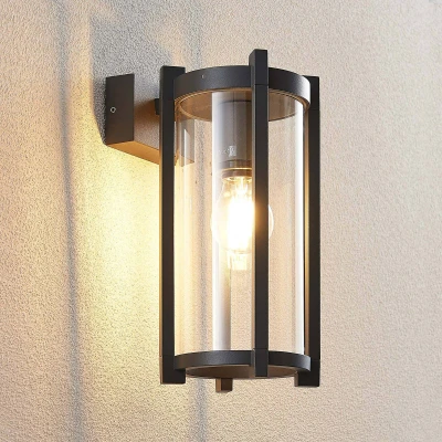 Image of Lucande outdoor wall light Brienne, round anthracite, aluminium, 30 cm