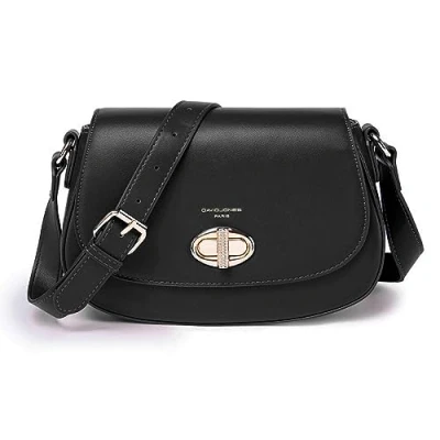 Image of David Jones Women&#039;s shoulder bag crossed in imitation leather turnstile flap city elegant phone work travel evening fashion, Black, One Size, Contemporary