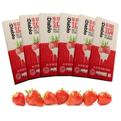 Image of Diablo White Chocolate Bar with Strawberry No Added Sugar, Gluten Free Diabetic Friendly Hamper Available Perfect for Gifting 75g (Pack Of 6)