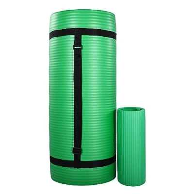 Image of BalanceFrom 71 x 24 1&#039;&quot; All Purpose Extra Thick Non Slip High Density Anti Tear Exercise Yoga Mat with Knee Pad &amp; Carrying Strap, Green