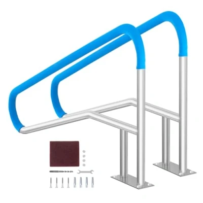 Image of VEVOR Pool Handrail, 2 PCS 55 x 32 inch Railing, Stainless Steel with Base Plate for Indoor/Outdoor Pools,Swimming Railing Decks,Rust Proof Grab Bar w/Grip Cover&amp;Accessories Spas