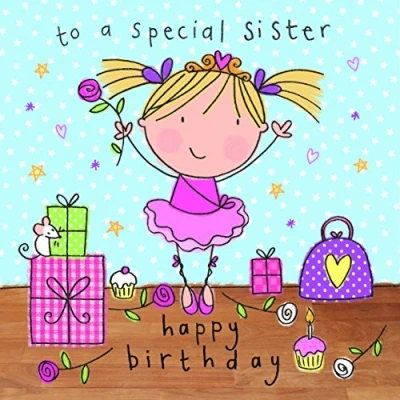 Image of Twizler Happy Birthday Card for Sister Ballerina with Presents, Handbag, Swarovski Crystal Finish and Cut Out Bookmark Childrens Girls