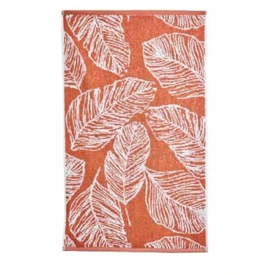 Image of Fusion Terracotta Leaf Bath Towel (70 x 130cm) 100% Cotton Super Soft Tropical Palm Leaves Orange &amp; White Towel/Bath Sheet Bathroom Accessory Matteo Collection