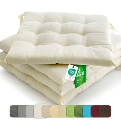 Image of Etérea 4pc Set Seatcushion Outdoor 40x40 with ties Seat Pad Green for Garden &amp; Indoor washable Char Cushion Patio Kitchen Dining 4 Pieces Pillow cm