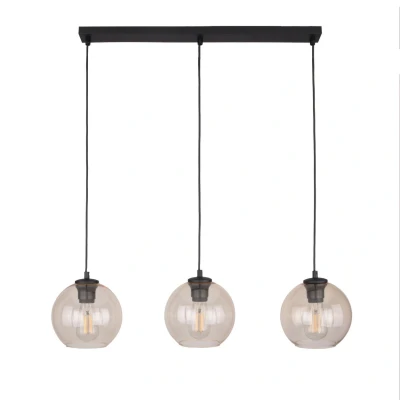 Image of Cubus Bar Pendant Ceiling Light Black, Amber Glass 3xE27