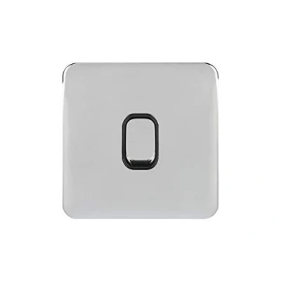 Image of Schneider Electric Lisse Screwless Deco Single Retractive 2 Way Light Switch, 10A, GGBL1012RBPCS, Polished Chrome with Black Insert