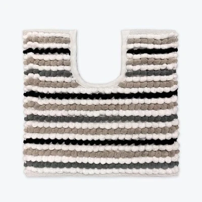 Image of Allure Striped Chunky Bobble Toilet Mat 50 x 50cm Thick, Hand Woven, Super Soft Pedestal (Monochrome)
