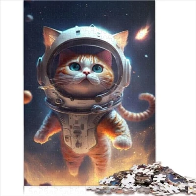 Image of Astronaut Space Cat Jigsaw Puzzles For Adults Kids 1000 pieces Cardboard Puzzle Gifts Teens and （26x38cm）