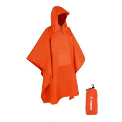 Image of Tomshoo rain poncho, raincoat, waterproof camping tent, tarpaulin, 3 in 1 multifunctional cover for hunting, camping, hiking and cycling., Orange
