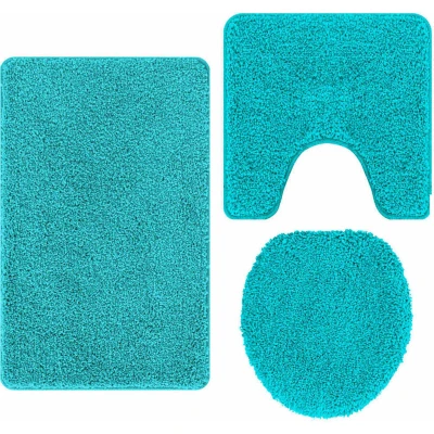Image of vidaXL 3 Piece Bath Mat Set Turquoise Polypropylen Non Slip