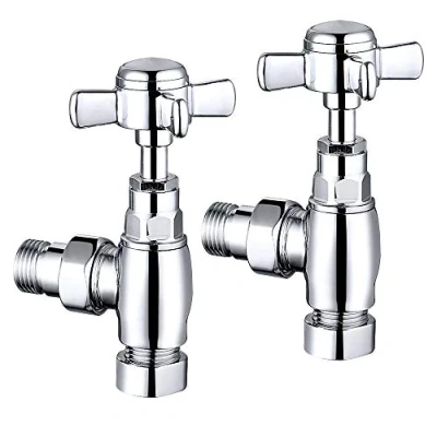 Image of NRG Towel Radiator Rail Valves Chrome Angled Central Heating Taps 15mm (Pair)