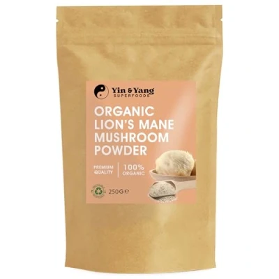 Image of Organic Lion&#039;s Mane Mushroom Powder 250g, by Yin &amp; Yang Superfoods (250 Servings). Premium Quality Hericium Erinaceus Vegan Palm Oil and GMO Free