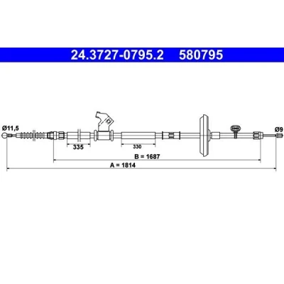 Image of 522098 Brake Cable ATE 24.3727 0795.2 1814mm VAUXHALL: Astra Mk6, Mk6 GTC, Kombi