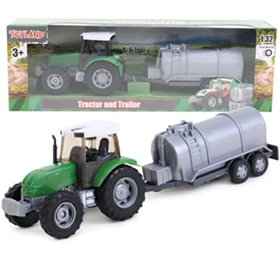 Image of Toyland® 22.5cm Green Farming Tractor with Tanker Free Wheel Action Farm Toys for Boys
