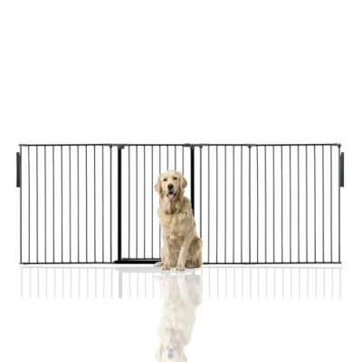 Image of Bettacare Premium Extra Tall Multi Panel Flexible Dog Barrier, up to 272cm Wide, Black, 105cm Tall, Barrier for Pets Dogs and Puppy, Puppy suitable Indoor Outdoor use