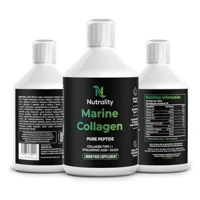 Image of Nutrality Marine Collagen Sugar Free Liquid Peptides, Hyaluronic Acid, Silica, Biotin, 10,000mg Type 1 Strawberry Flavour Healthy Skin, Hair, Nails, Joints, Muscles 3 Bottles