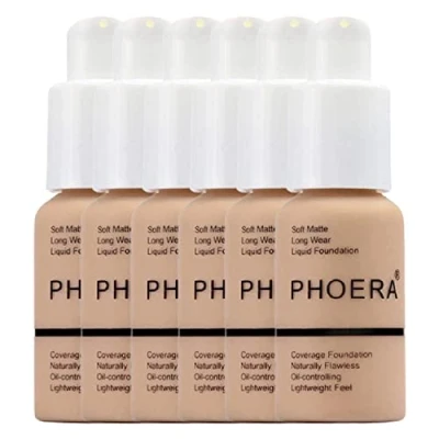 Image of Glamza Phoera Foundation Full Coverage Makeup Set 24hr Long Lasting Oil Control Soft Smooth Matte Flawless Concealer Cream Inc x6 30ml &amp; Silicone Blender Sponge (104 Buff Beige)