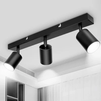 Image of TaFiCo Black 3 Way Ceiling Spotlight Fitting Adjustable LED Light Fixture GU10 Rotatable Indoor for Kitchen Bedroom Living Room Hallway Bulb Not Included