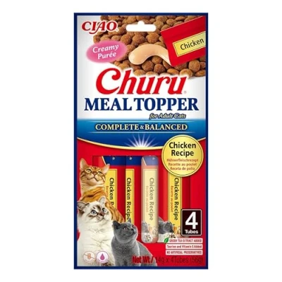 Image of Churu Meal Toppers by INABA Cat Treat Chicken Recipe (4 x 14g) / Soft &amp; Creamy, Delicious Healthy Purée Food Topper, Natural, Grain Free