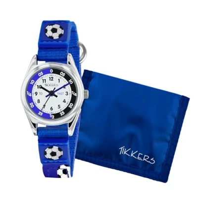 Image of Tikkers Boys Blue Canvas Rip Strap Time Teacher Football Watch