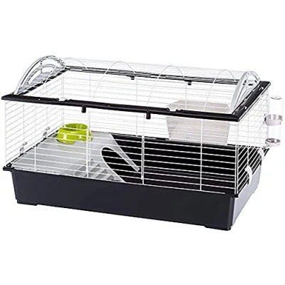 Image of Ferplast Large Rabbits Cage CASITA 100 Guinea Pigs and Small Animals, Rounded Openable Roof, Accessories are Included, Made of Varnished White Metal Plastic, 96 x 57 H 56 cm