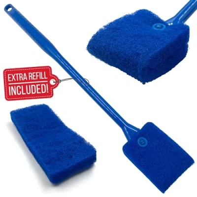 Image of TDBS The Dustpan and Brush Store Fish Tank Cleaning Sponge, Reusable Double Sided Cleaner Plant Algae Scraper Long Handle Aquarium Glass (40 cm) Free Sponge Refill Included!