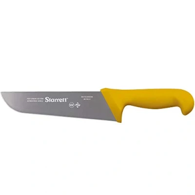 Image of Starrett Professional Butchers Knife BKY203 8 Wide Straight Inch Ultra Sharp Sanitized Steel Blade Yellow Handle Kitchen Chef&#039;s