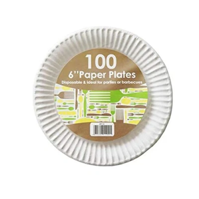 Image of Disposable Paper Plates For Parties Outdoor Events White 6inch 15cm Pack Of 1000