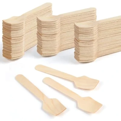 Image of 100 Pack Wooden Spoon, Disposable Spoons, Biodegradable and Compostable Spoons Disposable,Dessert Mini Ice Cream