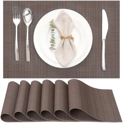 Image of Myir JUN Table Mats Set of 6, Place Placemats Washable Non slip Heat Insulation Woven Vinyl for Kitchen Dinning Restaurant 18&quot;X12&quot; (Coffee)
