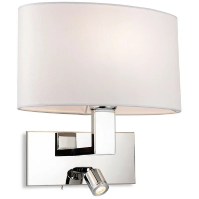 Image of Webster Wall Lamp with Adjustable Switched Reading Light Chrome Oval Cream Shade