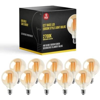 Image of LEDSone Dimmable 10 Pack G95 E27 LED Edison Style Light Bulbs 4W Globe Screw Decorative Filament Amber Glass Warm White Lighting 2700K [Energy Class A]