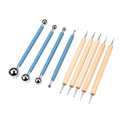 Image of Amatt 9 Pieces Ball Stylus Dotting Tools Set for Embossing Pattern Clay Pottery Ceramics Flower Carving Sculpting Modeling Tool