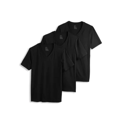 Image of Jockey Men&#039;s Undershirt Cotton Stretch V Neck 3 Pack, Black, Large