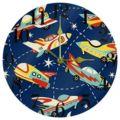 Image of Cartoon Aircraft Airplane Plane Wall Clock, 10 Inch Silent Non Ticking Quartz Battery Operated Round Clocks Home/Kitchen/Office/School Clock