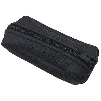 Image of Genuine Leather Key case with 1 Zipper Compartment Made in EU Black or red (Black)