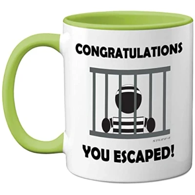 Image of Stuff4 Leaving Gifts for Men or Women Congratulations You Escaped Retirement Mug Presents Colleagues, Funny Women, New Job Gifts, 11oz Ceramic Premium Green Mugs