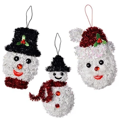 Image of WeRChristmas Snowman Tinsel Hanging Christmas Ornaments 16 cm, Multi Colour, Pack of 3