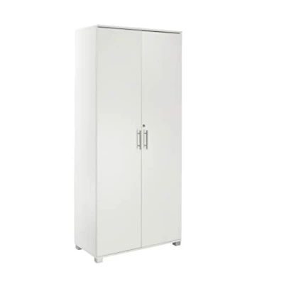 Image of MMT Furniture Designs Ltd Storage Cabinet,Tall 2 Door Locking Cupboard Engineered Wood, White, 80cm x 35cm 180cm