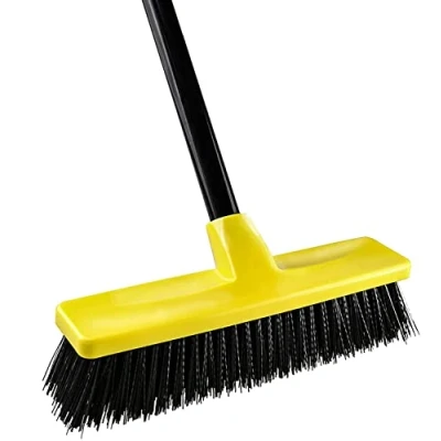 Image of Yard Brush Heavy Duty Outdoor Concrete Broom Telescopic Long Handle with Stiff Bristles for Cleaning Scrubbing Deck Driveway Patio Wood Stone Tile Garden Warehouse Leaves Lawn