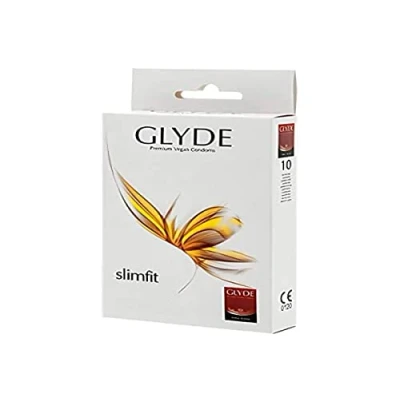 Image of Glyde Ultra Slimfit 10 tight condoms, certified with the Vegan Flower, value pack