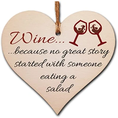 Image of Handmade Wooden Hanging Heart Plaque Gift Perfect for Wine Lovers Novelty Funny Keepsake