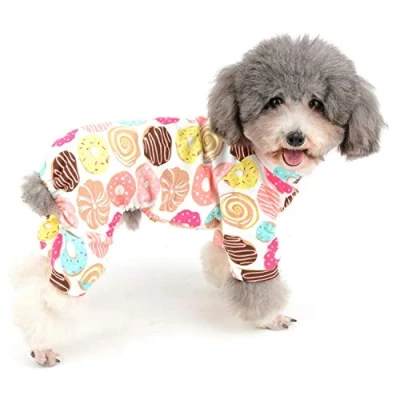 Image of Zunea Small Dog Jumpsuit Pyjamas Overalls Soft Cotton Rompers Adorable Donut Printed Puppy Sleeping Clothes Four Legs Pjs Apparel for Pet Cats Pups L