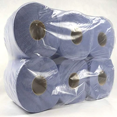 Image of 6 Pack 2 Ply Blue Embossed Centre Feed/Towel/Tissue Paper Wipe Rolls
