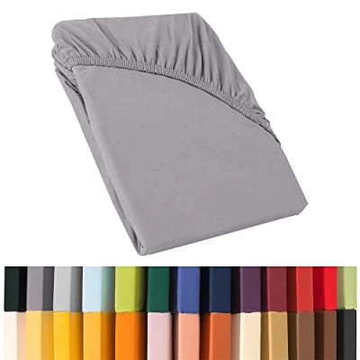Image of CelinaTex 0001914 Jersey Fitted Sheet, 140 x 200 160 220 cm for Box Spring Beds, Water Beds and Standard Mattresses, 100% Egyptian Cotton Quality, Relax series, platinum grey