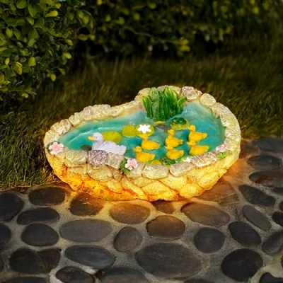 Image of Garden Mile Solar Powered Duck Pond Ornament Durable Waterproof Resin Outdoor Decor LED Lights for Patio 22cm (Duck Pond)