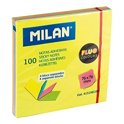 Image of Pad 100 Sticky Notes 4 Separate Pads Fluo Colours 76 x mm New