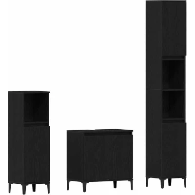 Image of Vidaxl 3 Piece Bathroom Furniture Set Black Oak Engineered Wood