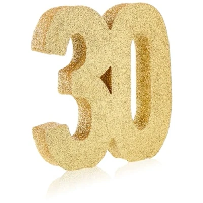 Image of Number 30 Glitter Table Decoration Gold Centrepiece Decorations 30th Birthday Pack of 1 20cm H102